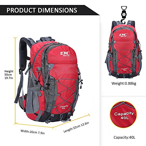 Diamond Candy Waterproof Hiking Backpack for Men and Women, Lightweight Day Pack for Travel Camping | Waterproof - color: Ruby