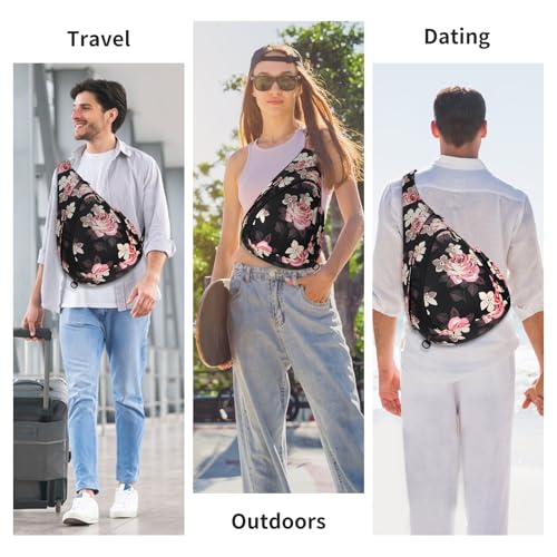 HUA ANGEL Crossbody Sling Bag for Men & Women Lightweight Waterproof Chest Shoulder Bag for Travel Hiking & Everyday Use - color: W-pink Rose