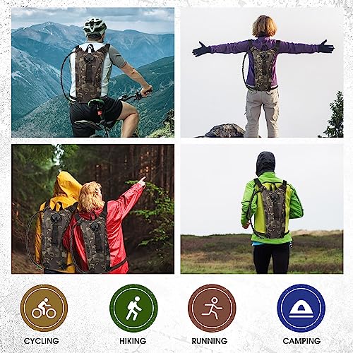 Sanwuta 2 Pcs Hydration Backpack with 3 Liter Water Bladder Tactical Lightweight 17.72 x 7.87 Inch Hydration Pack Backpack Water Backpack Hydration Bag Water Bag for Hiking Running - color: Black Camo