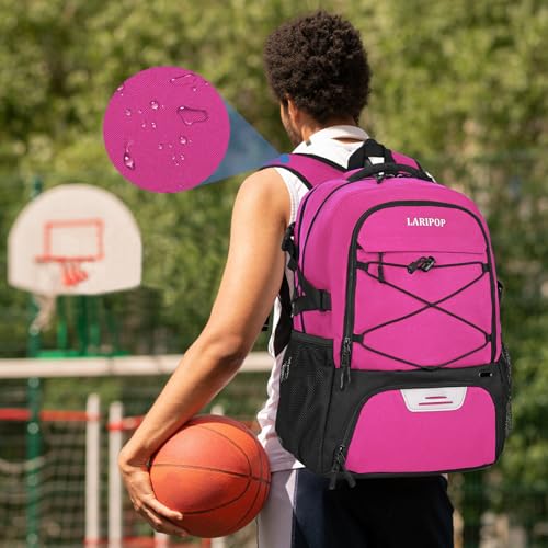 LARIPOP Basketball Backpack Large Basketball Bag with Ball Holder & Shoe Compartment for Adults Men Women - color: Pink