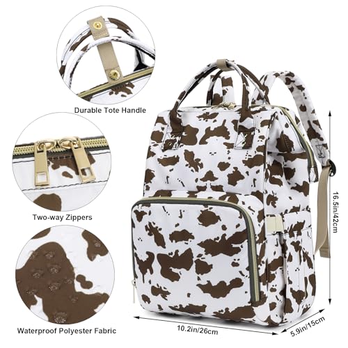 Cow Print Diaper Bag Backpack for Baby Girls, Mom Waterproof Large Nappy Bags for Women (Brown) - color: Cow Print Brown