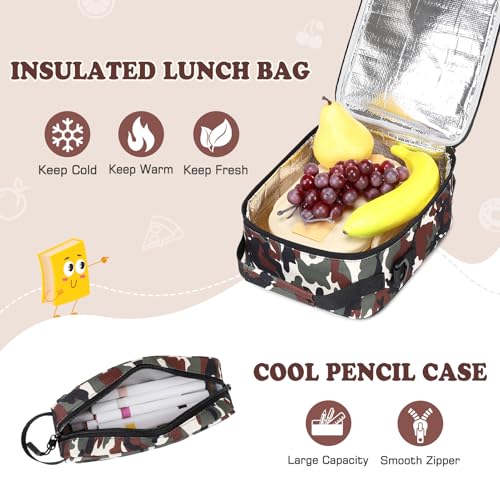 Camo Backpack for Boys, Tactical Boys Backpack with Lunch Box Pencil Case, Kids Backpacks with USB Charging Port, Military Army School Bookbag for Teen Boy Elementary Middle High School Camp - color: Brown-green