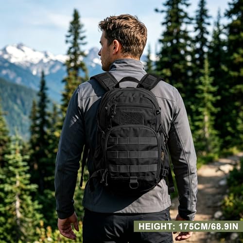 Mardingtop Small Tactical Backpack,Molle Hiking Backpack for Backpacking,Cycling and Biking,15L/25L Backpack - color: Black, size: 15L