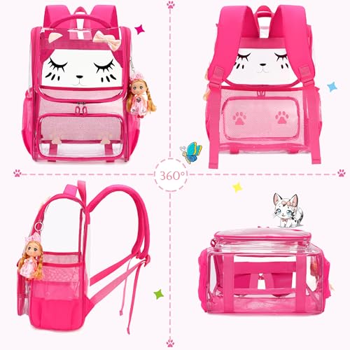 AO ALI VICTORY clear backpack Girls with Tote Bag Heavy Duty PVC Transparent Cute Backpack for Kids Toddler Preschool Bookbags Elementary School Bags See Through Casual Travel Daypack, Rose Red Set - color: Rose Red Set