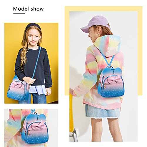 KL928 Girls Mini Backpack Bowknot Polka Dot Cute Small Daypacks Convertible Shoulder Bag Purse for Women - color: Pink#blue