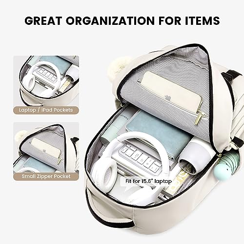 LOVEVOOK School Backpack for Teen Girls, Student Backpack Purse for 14-16 Teenage, Cute Kid Bookbag, Back to School Backpacks Fit 15.6 Inch Laptop, Large College Travel Bag, Beige-Black - color: Beige-black