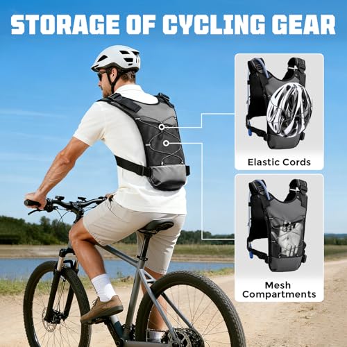 Running Hydration Vest with 2L Water Bladder, Lightweight Adjustable Hydration EDC Chest Pack for Men and Women, Water Backpack for Hiking, Cycling - color: Gray