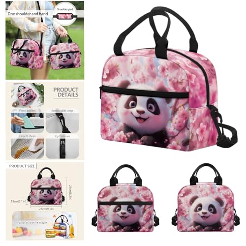 Cherry Blossom Panda Backpack for Girls Kids Backpack with Lunch Box Water Bottle Holder and Big Pencil Case 4Pcs Set 17" Bookbag with Front Pocket for School Lightweight Elementary School Bag - color: Cherry Blossom Panda