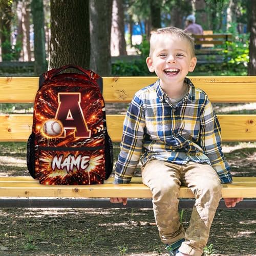 COZYAURA Personalized Backpack for Boys - Custom Baseball Backpack with Initial Name - 17 Inch Kids School Bookbag, Youth Sports Elementary Middle School Bag - color: Red