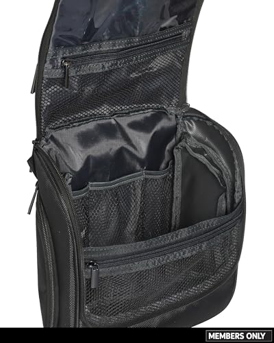 Members Only Hanging Toiletry Bag with Rotating Hook, Black Toiletry Organizer, Bathroom Bag