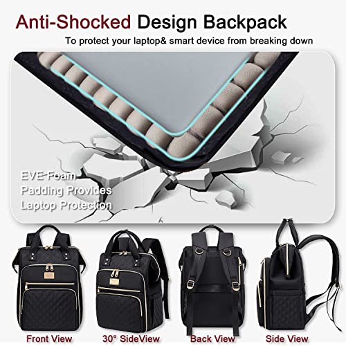 Weitars Lunch Backpack for Women,15.6 Inch Laptop Backpacks with Lunch Box - color: Black