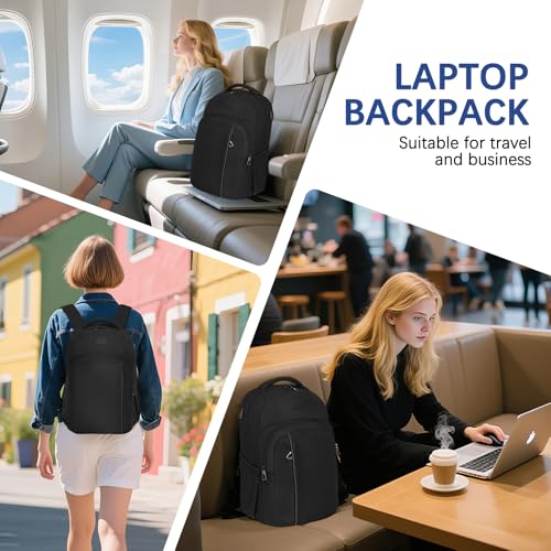 Carry On Travel Laptop Backpack, 17.3 Inch Backpack with USB Charging Port - color: Black, size: 17.3inch