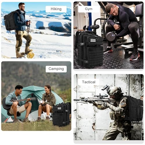 WOLT Military Tactical Backpack for Men 45L Molle Backpack 3 Day Assault Pack Bug Out Bag, Heavy Duty Rucksack for Hiking Gym(Black) - color: Black