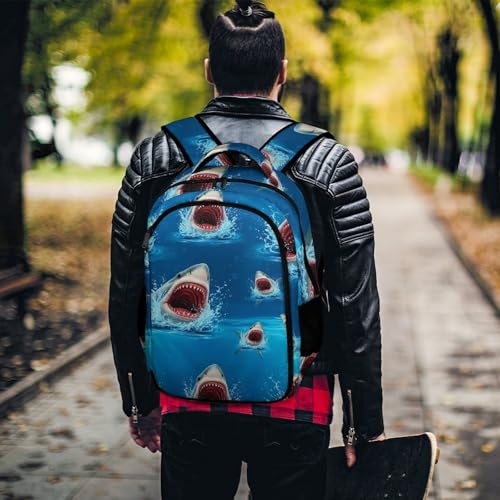 Cute College Laptop Backpack Shark Ocean, Sturdy Travel Business Bag with Tumbler Holder Gifts for Nurse Teacher Women - color: Pattern (321)