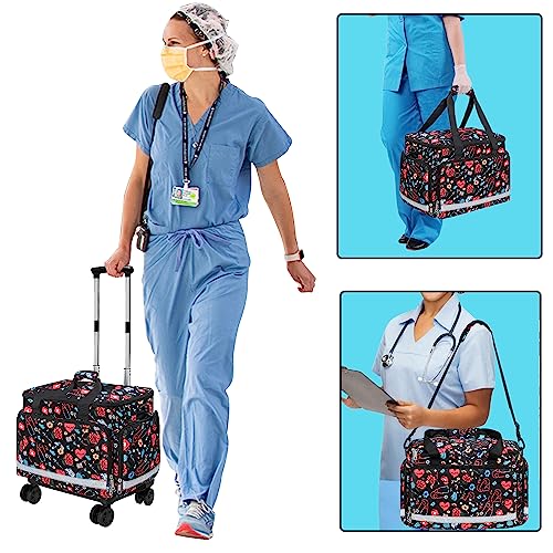 Medical Bag Rolling Roller Bag Trolley Duffel Nurses EMT CNA RN Empty for First Aid Responder Home Health Care Nursing Student Roll Duffle Bag Carry on Wheels Wheeled Work Physicians Doctor - color: Nurse
