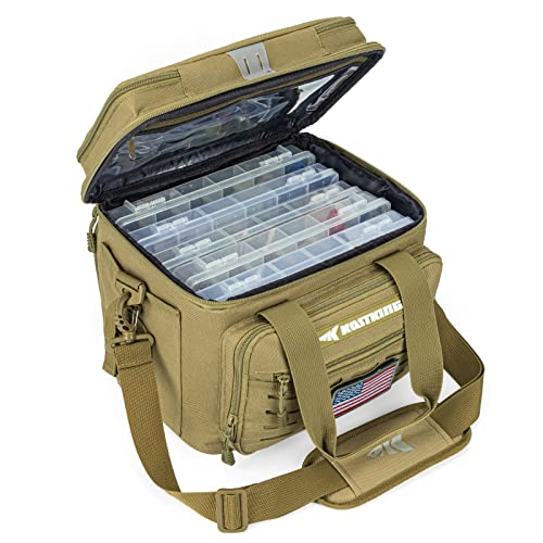 KastKing Fishing Tackle Bags - Saltwater & Freshwater Fishing Bags - Water Resistant, Padded Shoulder Strap - Gear Storage - color: Khaki--Medium, size: Medium