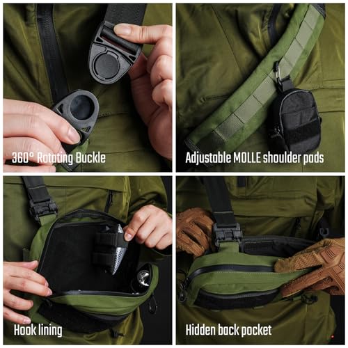 TACTICAL_GEEK Cache L3 EDC Sling Bag Chest, Lightweight Shoulder Daypack, 500D Nylon, Travel Hiking Concealed Carry,Crossbody Bag, Tactical Backpack, Hiking Ambidextrous Strap Green - color: Green