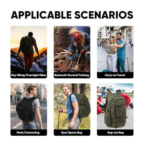 35L Tactical Backpack for Men, MOLLE Military Bug Out Bag, Waterproof Rucksack for Hiking with Hydration Port Army Green - color: Army Green