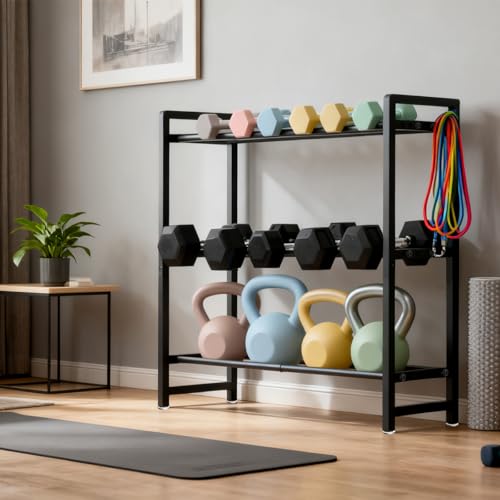 3-Tier Adjustable Dumbbell Rack, Heavy-Duty Weight Storage Stand, 390 LB Capacity, Space-Saving Home Gym Organizer - color: Black