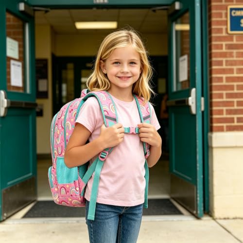 abshoo Kids Backpack For Girls Elementary Kindergarten Bookbag (Rainbow A) | Lightweight,Multi-pocket,Front chest buckle,Reflective strip, Breathable widened strap, School Bags - color: Rainbow a