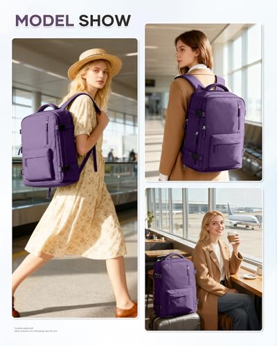 WONHOX Large Travel Backpack Women,Carry On Laptop Backpack Flight Approved,Mochila De Viaje Men Hiking Waterproof Rucksack Casual Daypack with Shoes Compartment,Personal Item Travel Bag Dark Purple - color: A50-dark Purple, size: Large