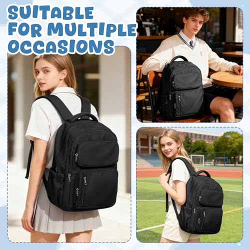School Backpack for Women Men Lighweght Middle School Bookbag Casual Daypack Classic Collge High School Backpack Waterproof Travel Daypack - color: Black