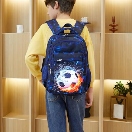 LEDAOU Girls Boys Backpack with Lunch Box, 3-Piece School Bookbag Set - color: A-soccer Blue