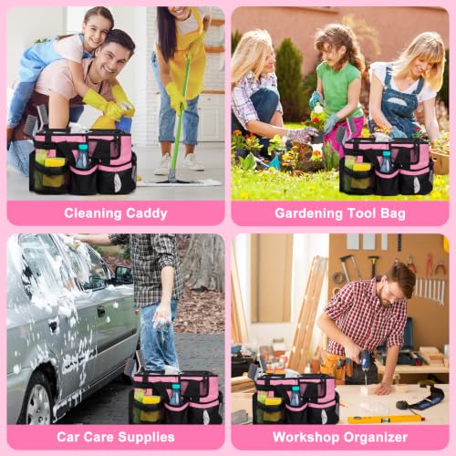 17 Inch Extra Large Cleaning Caddy Bag for Housekeepers, Pink Tool Bag - color: Pink, size: Extra Large