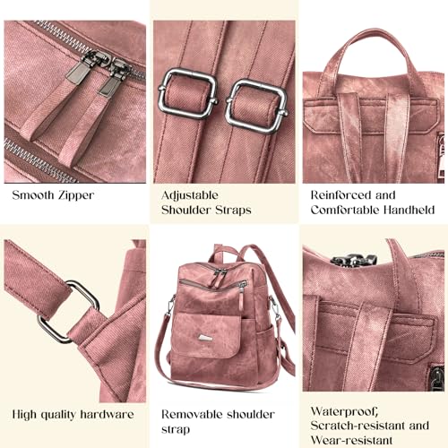Backpack Purse for Women, Women Backpack Purse Small Leather Waterproof Anti-theft Shoulder Bags Handbags Ladies - color: Pink
