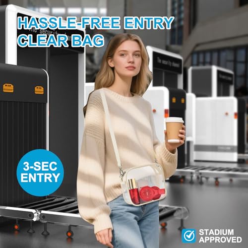Clear Bag for Stadium Events, Clear Messenger Wallets with Adjustable Strap - color: Cream, size: Large