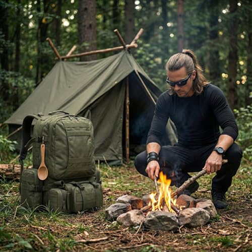 Military Tactical Backpack for Men 60L Waterproof Bug Out Bag Survival Rucksack Go Bag Emergency Molle System Army 3 Day Assault Pack for Hiking Hunting Camping Green - color: Green