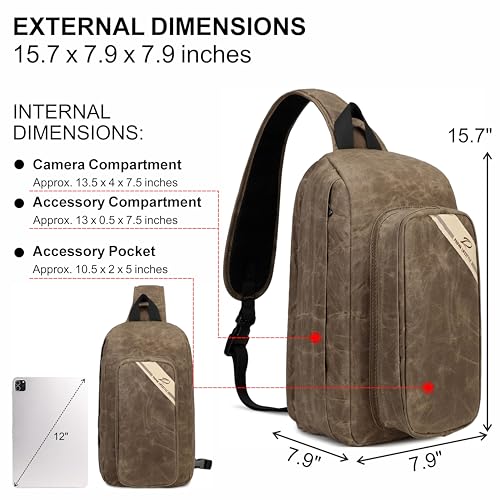 Padwa Lifestyle Dark Brown Crossbody Camera Bag - Waxed Memory Canvas Compact Camera Sling and Crossbody Bag with Fast Access,Versatile Lightweight Everyday Bag for Photographers Travel,Photography - color: Dark Brown