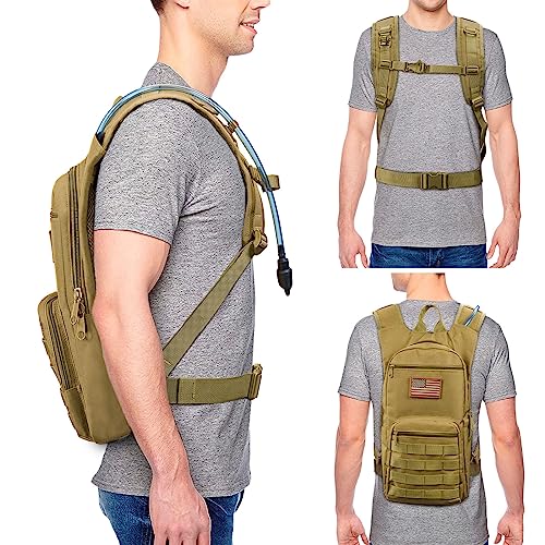 NOOLA 3L Hydration Backpack, Water Backpack with TPU Water Bladder, Tactical Hydration Pack for Men Women, Molle Water Backpack for Hiking, Biking, and Hunting - color: Tan