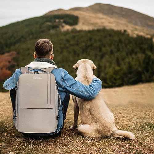 MOLNIA 50L Expandable Travel Backpack for Women Men, Carry On Travel Essentials, Flight Approved Fits 21 Inch Laptop Backpack, Waterproof Business Suitcase Weekender Backpack, Beige - color: Beige With Packing Cubes, size: X-Large