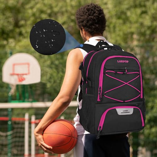 LARIPOP Basketball Backpack Large Basketball Bag with Ball Holder & Shoe Compartment for Adults Men Women - color: Rose Red