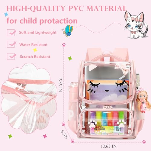 AO ALI VICTORY Clear Girls Backpacks Heavy Duty PVC Transparent Cute Backpack for Kids Toddler Girls Preschool Bookbags Elementary School Bag See Through Casual Travel Daypack, Pink - color: Pink