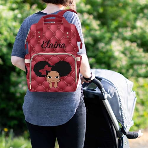 Newcos Personalized Afro Princess Diaper Bag Backpack with Name Custom Mommy Nursing Baby Bags for Women,Customized Red Large Nappy Bags - color: 230112-15
