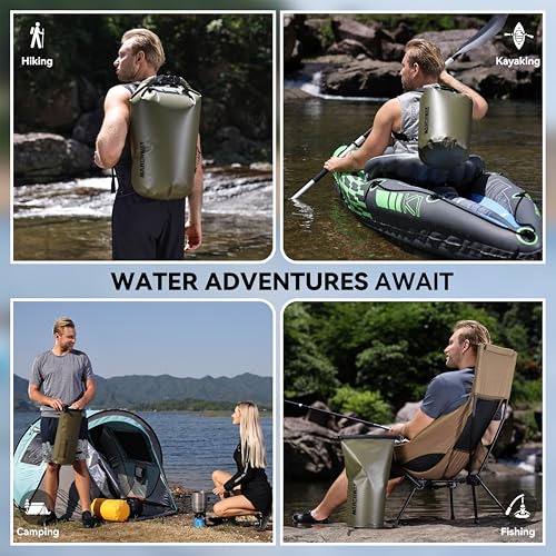 MARCHWAY Floating Waterproof Dry Bag Backpack 5L/10L/20L/30L/40L, Roll Top Sack Keeps Gear Dry for Kayaking, Rafting, Boating, Swimming, Camping, Hiking, Beach, Fishing - color: Army Green, size: 5L