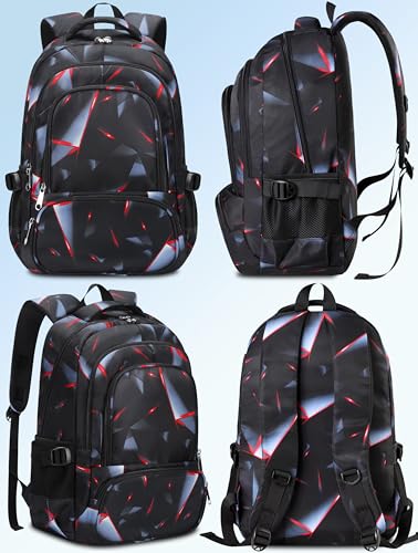 BLUEFAIRY Kids Backpack for Boys Elementary Primary School Bags for Childs Black Bagpack Book Bag Back to School Gifts for Son Mochilas Escolares para Niños 17" Large Compartment Black/Red - color: Black Red