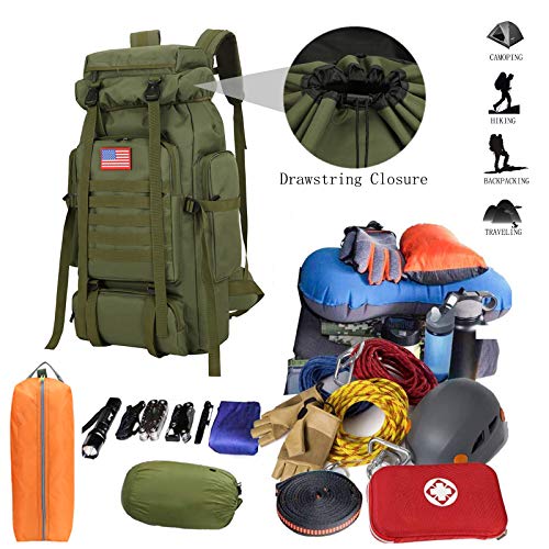 70l Hiking Backpack for Men Waterproof Military Camping Rucksack Travel Daypack - color: Armygreen