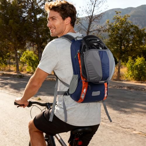 Bike Backpack With Rain-Cover, Mountain Biking Backpacks, Lightweight Packable Daypack Waterproof For Travel, Small Backpack For Bicycle Riding,Hiking,Camping (Navy Blue) - color: Navy Blue