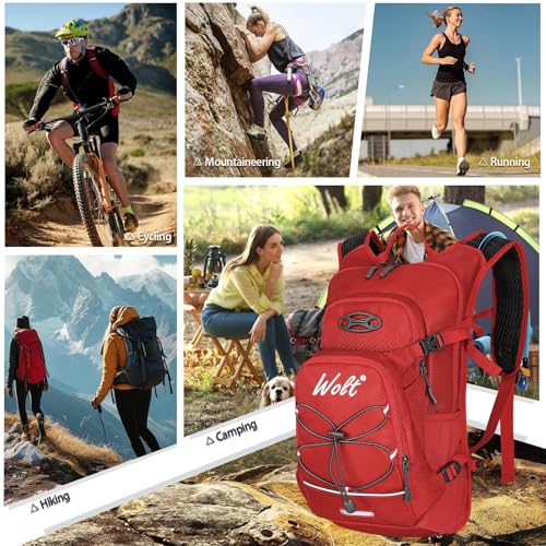 WOLT Hydration Backpack 18L Hiking Water Backpack with 2L Water Bladder for Men Women, Hydration Pack for Running Cycling Biking and Climbing - color: Red