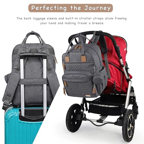 iniuniu Baby Diaper Bag Backpack, 4 in 1 kit Large Capacity Travel Backpack - color: Dark Grey