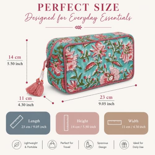 Huar Travel Makeup Bag- Large Capacity Cosmetic Bags for Women - color: Green & Pink Floral