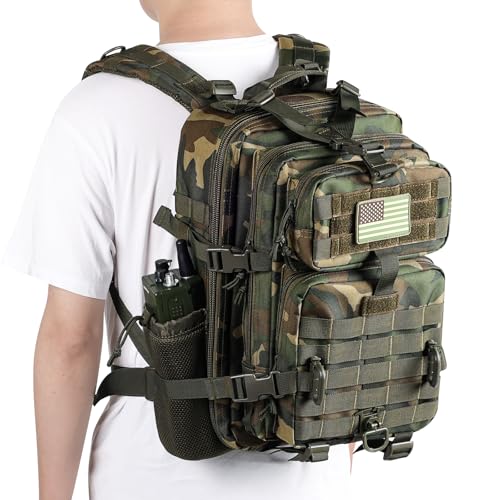 Hannibal Tactical 30L MOLLE Assault Pack, Tactical Backpack Military Army Camping Rucksack with Bottle Holder, 3-Day Pack, US Woodland - color: Us Woodland, size: 30L