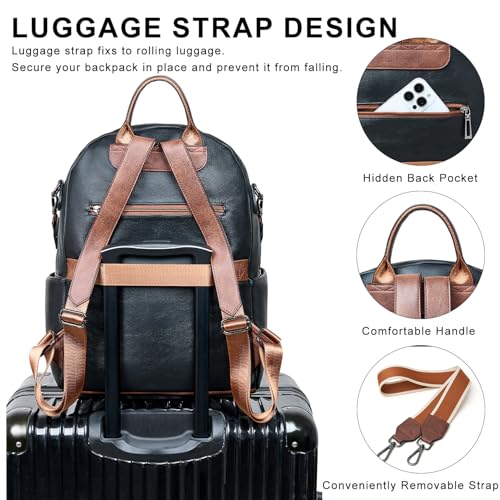 LATMAP Backpack Purse for Women Laptop Backpack, Leather Travel Back Pack Shoulder Bag Teacher College Daypack Work Handbag fits 14" Laptop, Black with Brown - color: Style1-black&brown
