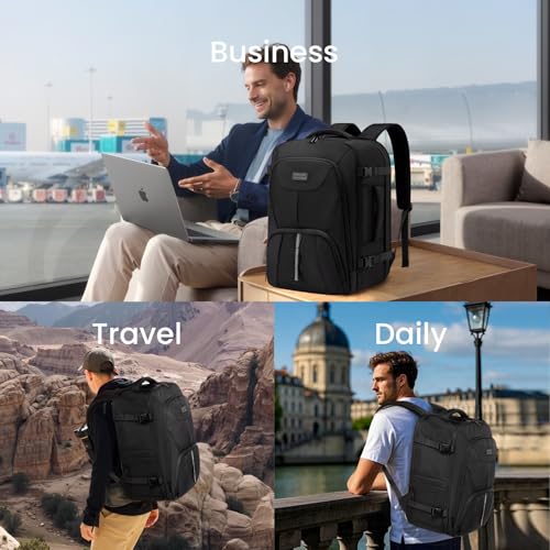 LOVEVOOK Travel Carry on Backpack for Men Women,Expandable 40L Extra Large Travel Laptop Backpack,Water Resistant Durable TSA Airline Approved Business College Carry on Bag Fit 17 Inch Computer,3 Pcs - color: Navy Blue-3pcs, size: 40L-3Pcs