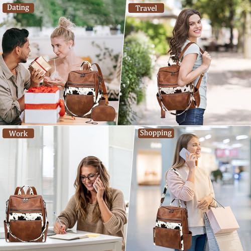 AGLOD Leather Backpack Purse for Women Designer Ladies Shoulder Bag Fashion Faux Work Travel Daypack - color: Cow Brown