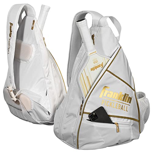Franklin Sports Pickleball Bags - Sling Bag Backpack for Gear + Equipment - Men + Women - Holds Paddles, Balls + Accessories - color: White/Gold
