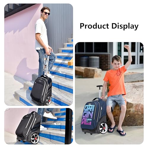 NEW TILAMI 19 Inch Rolling Backpack with Lunch Bag for Girls Boys Wheeled Laptop Backpack Durable Carry-on Bag School Travel, Black - color: Black